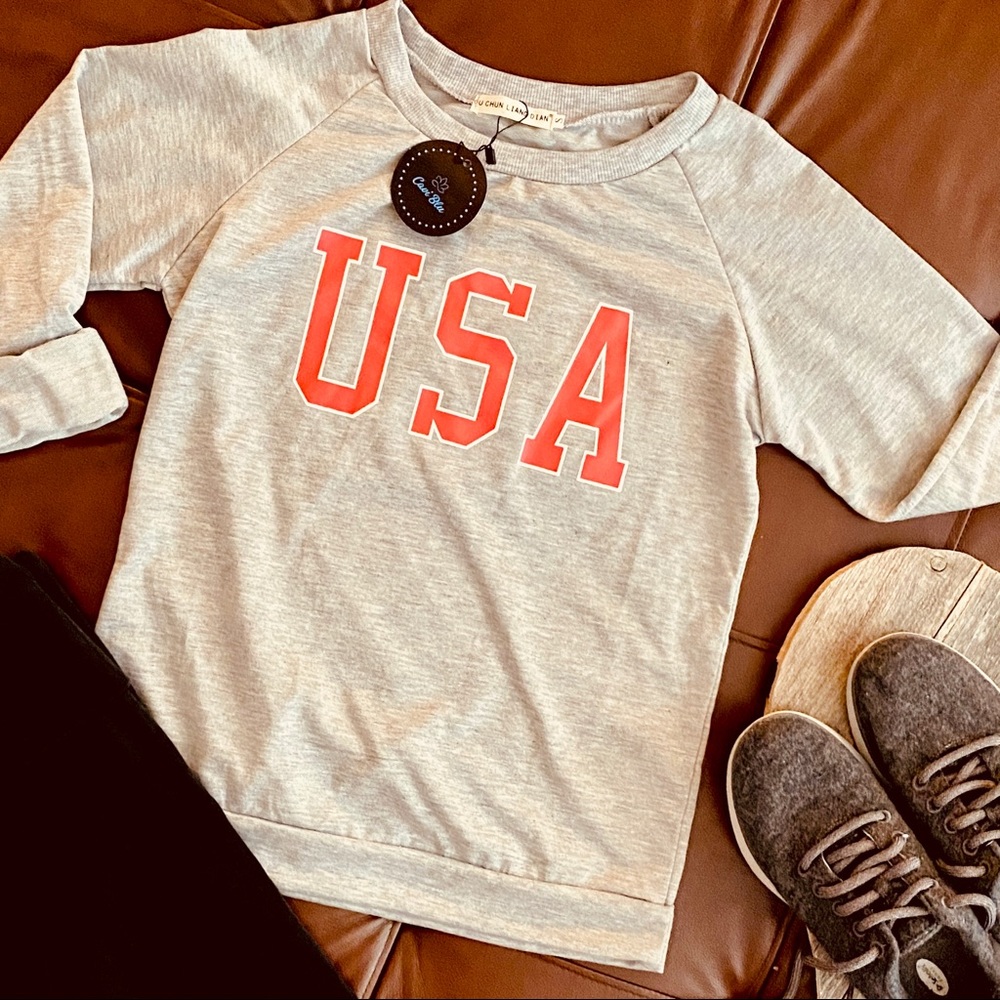 Grey USA Crew Neck Long Sleeve Sweater S NWT
